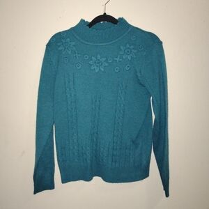 Elegant Teal Floral Sweater